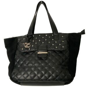 Arezzo Black Studded Quilted Front Flap, Top Zip Fabric Logo Lined Beautiful Bag